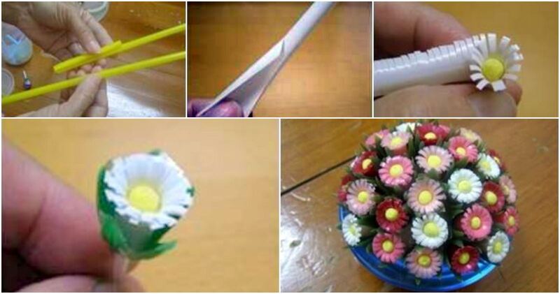 Cách làm hoa cúc từ ống hút nhựa