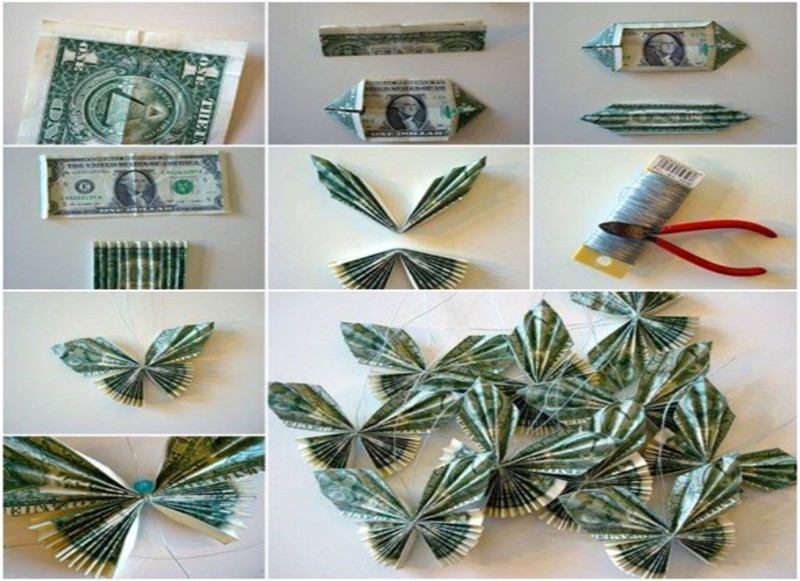 Xếp hình bướm tiền bằng tiền