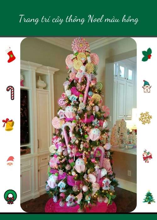 Trang trí cây thông Noel màu hồng