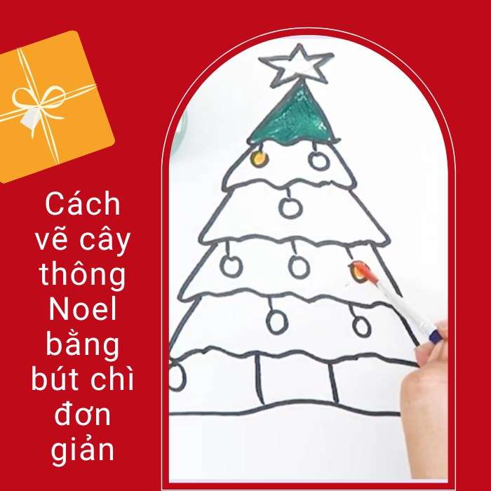 Cách vẽ cây thông Noel bằng bút chì đơn giản