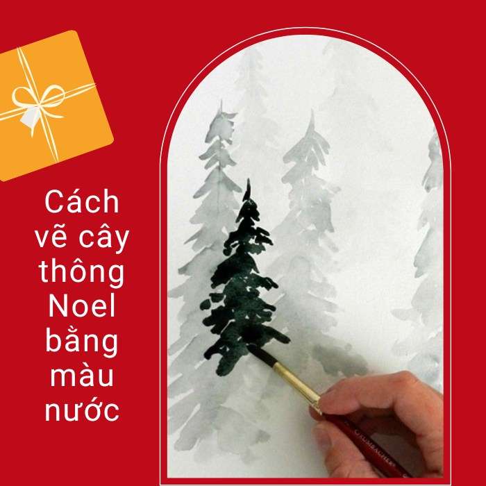 Cách vẽ cây thông Noel bằng màu nước