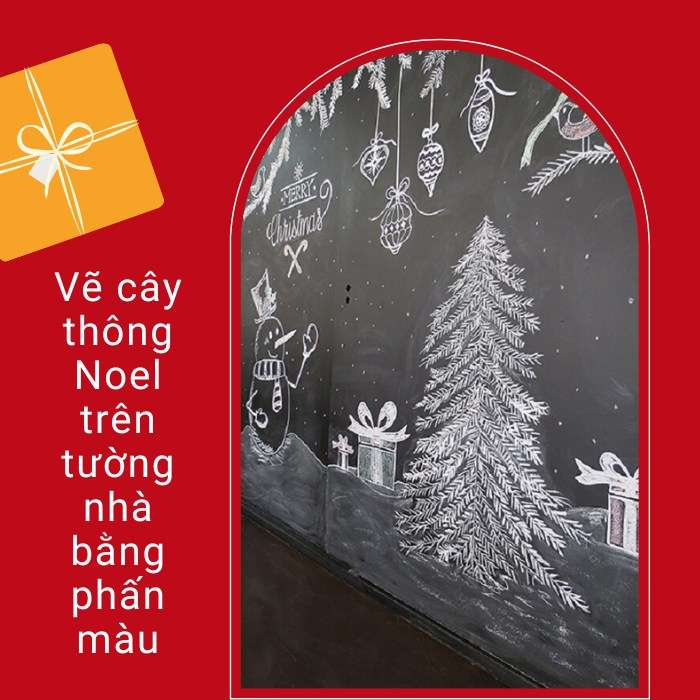 Vẽ cây thông Noel trên tường nhà bằng phấn màu