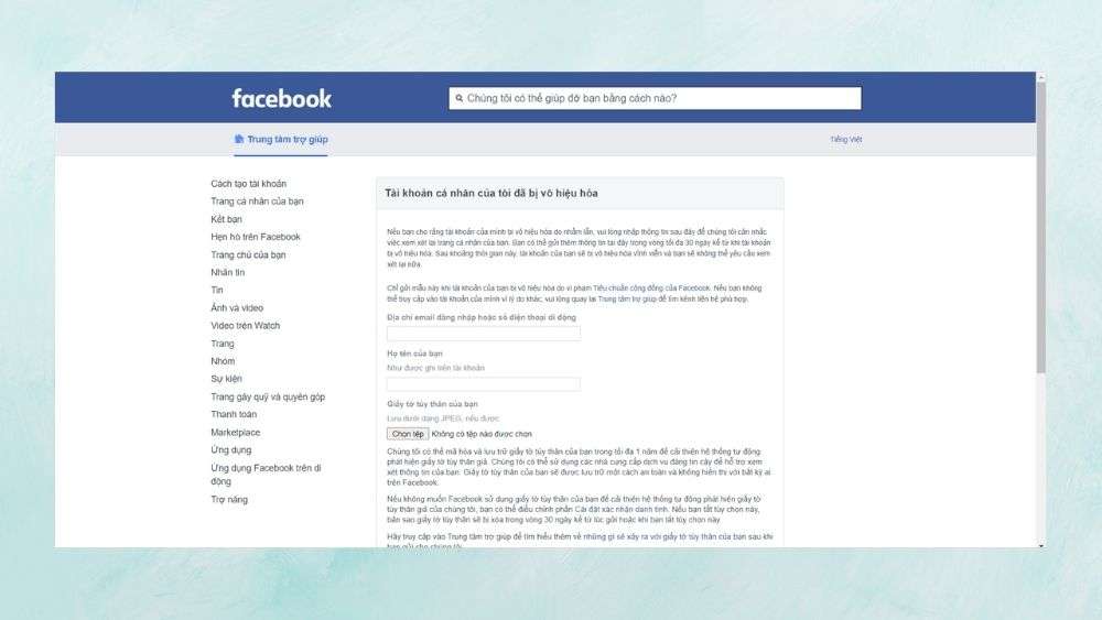 Báo cáo khi tài khoản Facebook bị khoá vĩnh viễn