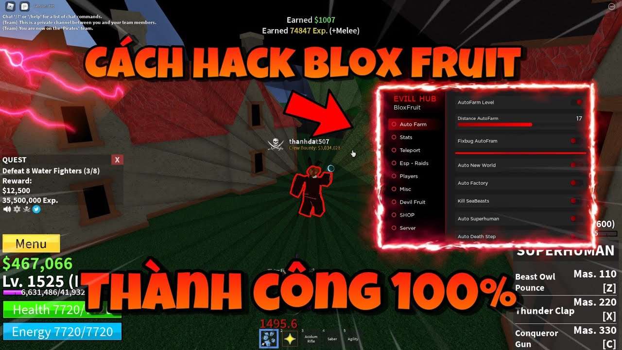 Cách lấy key hack Blox Fruit Auto Farm, Auto Boss, Auto raid