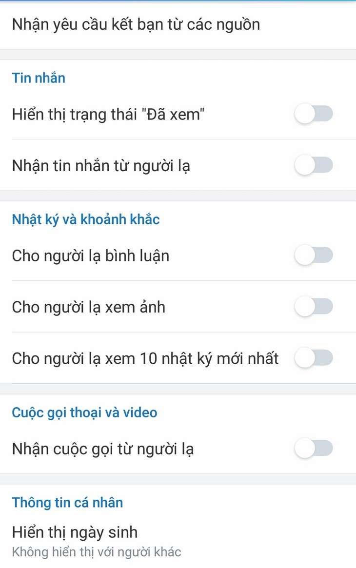 Thiết lập quyền riêng tư