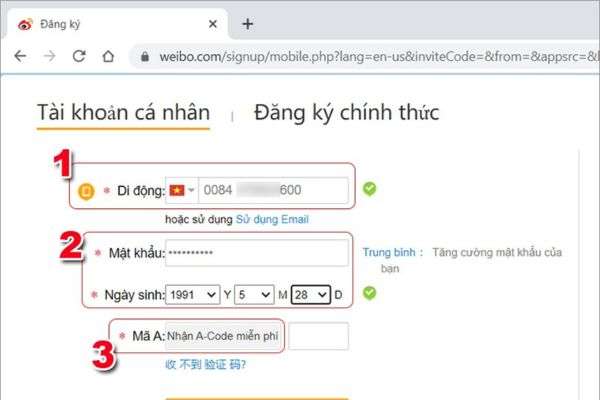 Cách đăng ký tài khoản Weibo trên máy tính (PC)